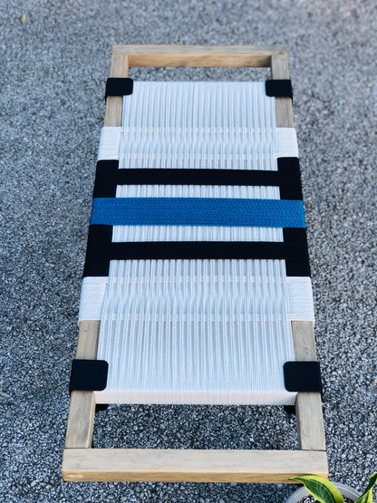 Mid Century Bench | Custom Size Woven Entryway Seating With Matte Black Legs