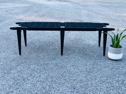 Mid Century Bench | Custom Size Woven Entryway Seating With Matte Black Legs