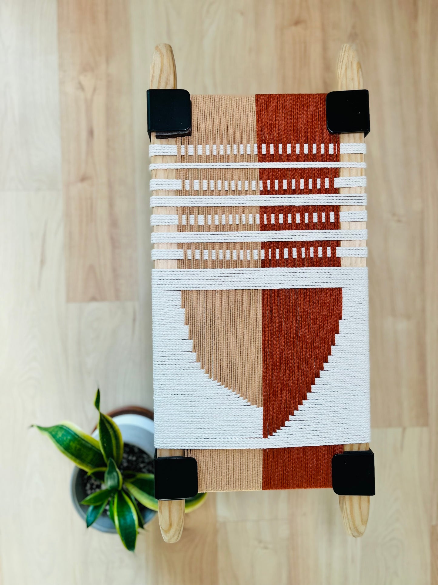Mid Century Bench | Custom Size Woven Entryway Seating With Matte Black Legs