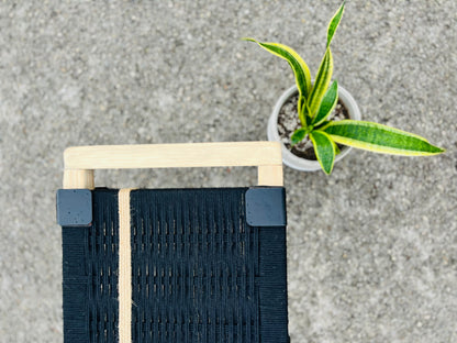 Mid Century Bench | Custom Size Woven Entryway Seating With Matte Black Legs