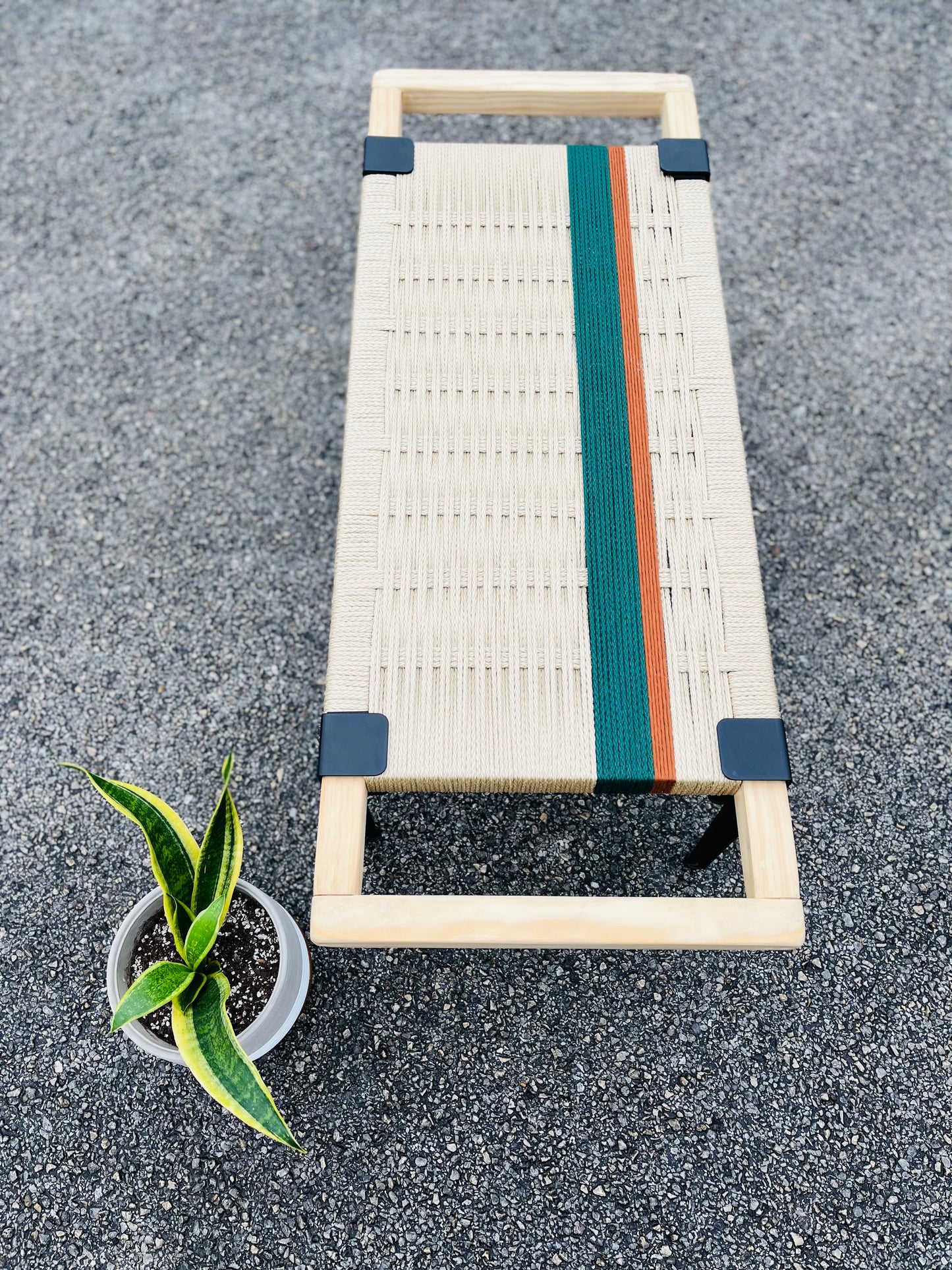 Mid Century Bench | Custom Size Woven Entryway Seating With Matte Black Legs