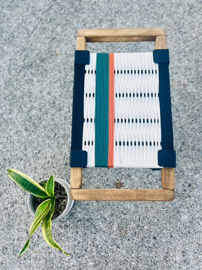 Mid Century Bench | Custom Size Woven Entryway Seating With Matte Black Legs