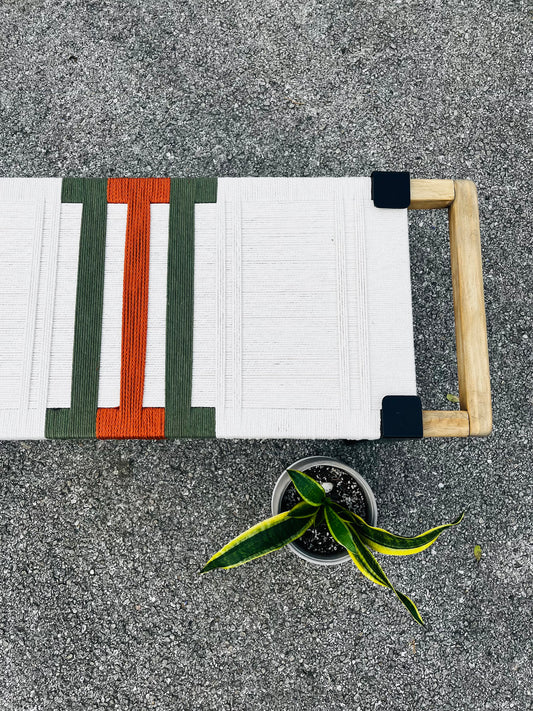 Mid Century Bench | Custom Size Woven Entryway Seating With Matte Black Legs