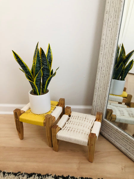 Mid-Century Modern Style Woven Plant Indoor Stands (set of 2)