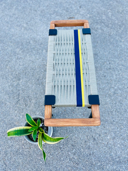 Mid Century Bench | Custom Size Woven Entryway Seating With Matte Black Legs