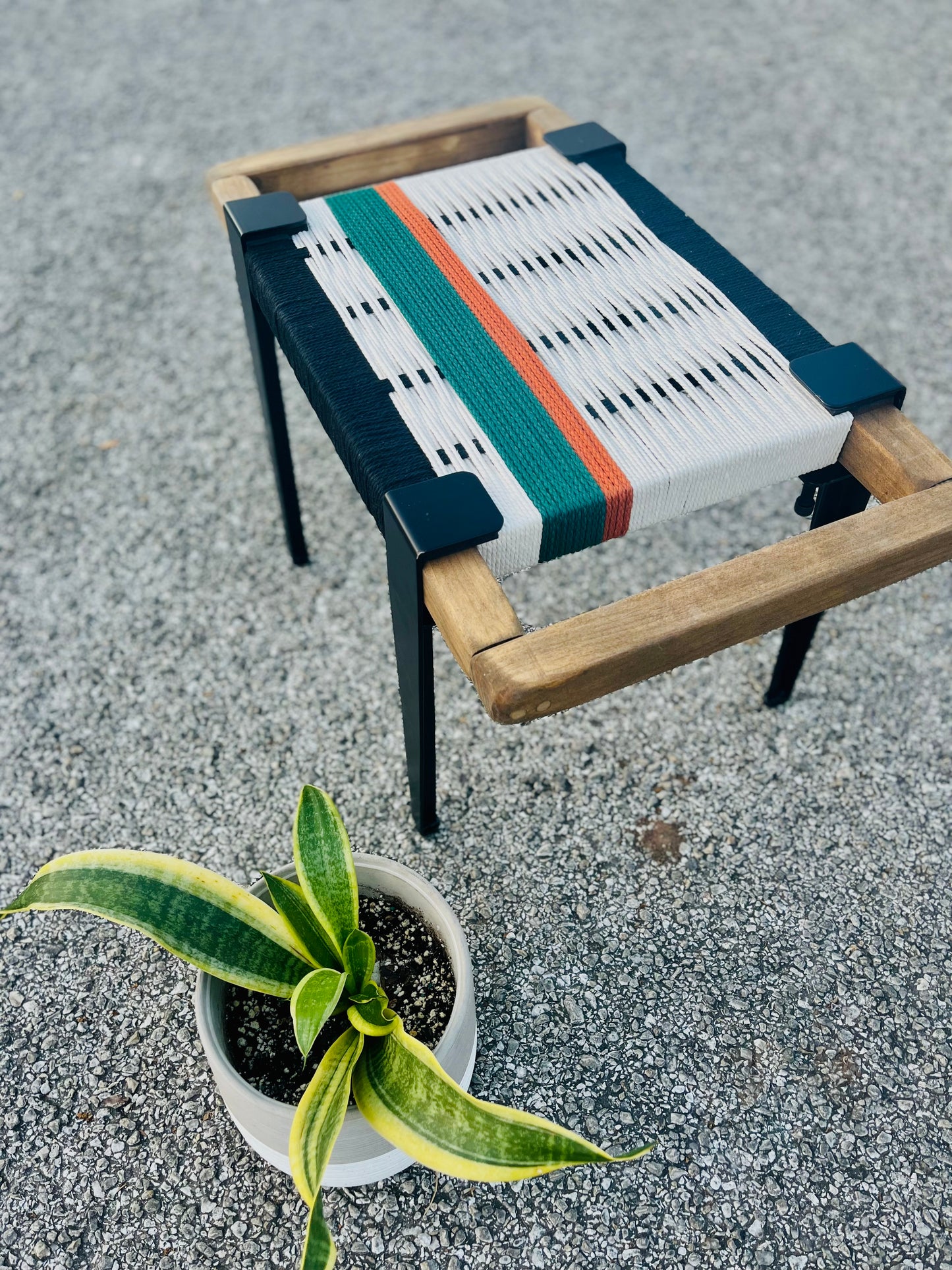 Mid Century Bench | Custom Size Woven Entryway Seating With Matte Black Legs