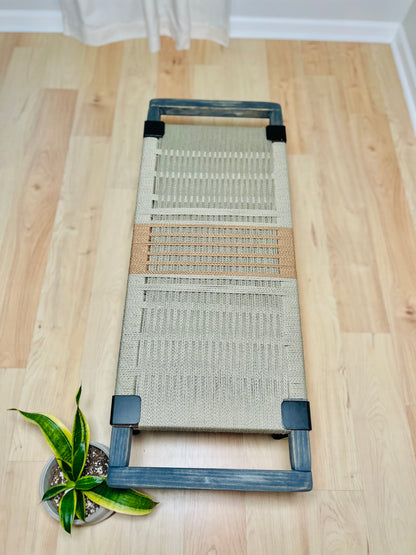 Mid Century Bench | Custom Size Woven Entryway Seating With Matte Black Legs