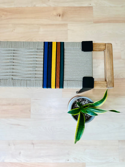 Mid Century Bench | Custom Size Woven Entryway Seating With Matte Black Legs