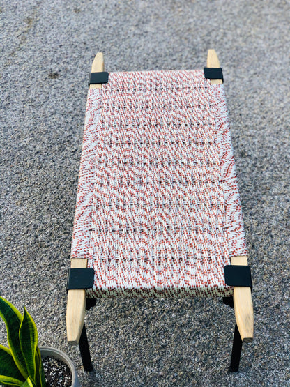 Mid Century Bench | Custom Size Woven Entryway Seating With Matte Black Legs