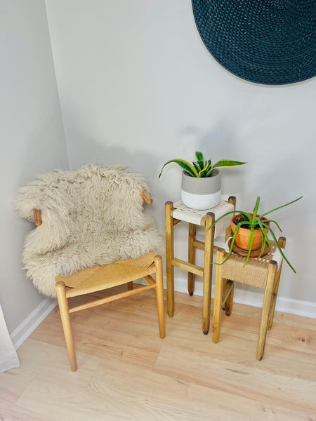 Mid-Century Modern Style Woven Indoor Plant Stands (tall set of 2)