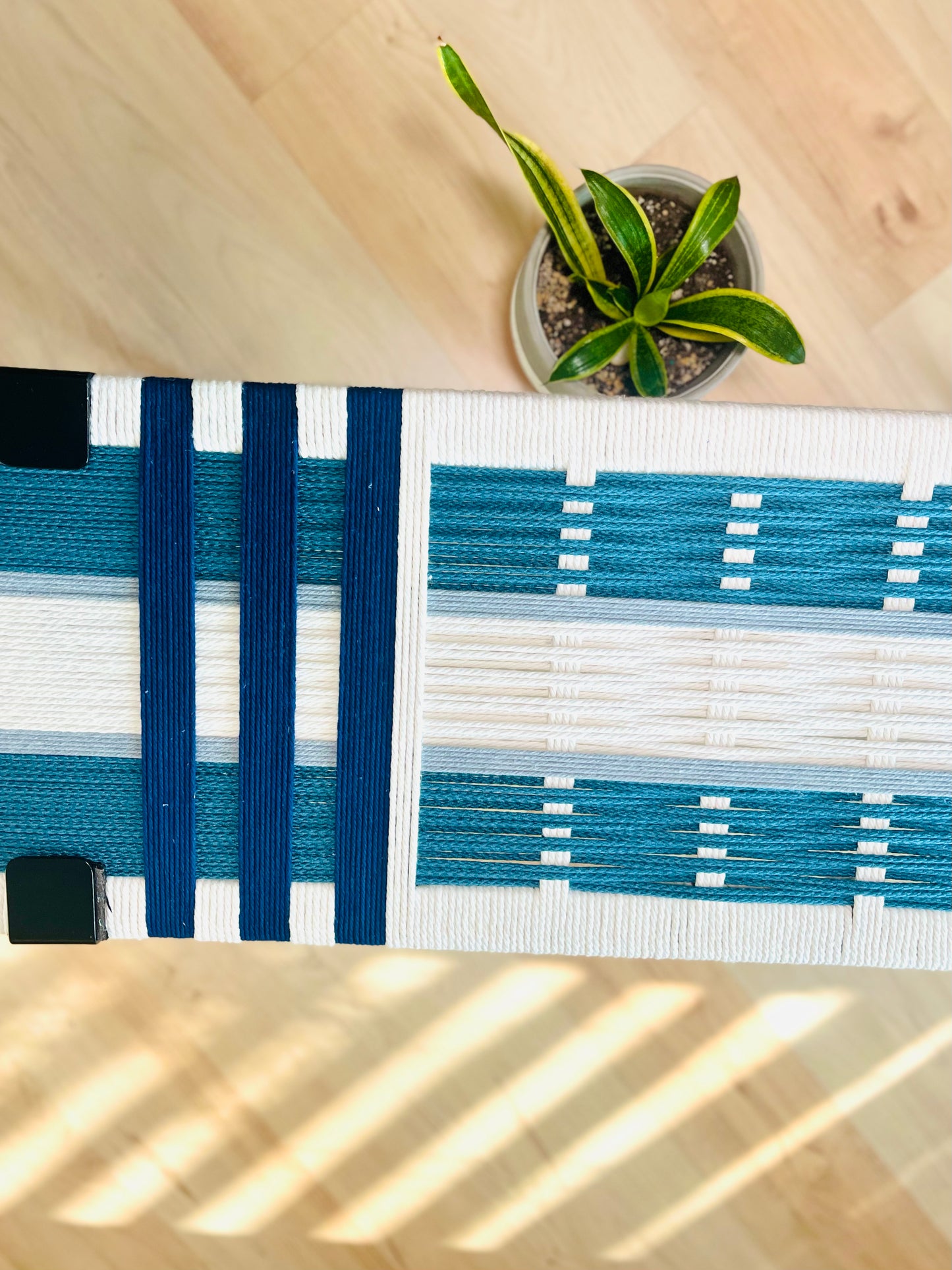 Mid Century Bench | Custom Size Woven Entryway Seating With Matte Black Legs