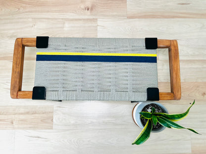 Mid Century Bench | Custom Size Woven Entryway Seating With Matte Black Legs