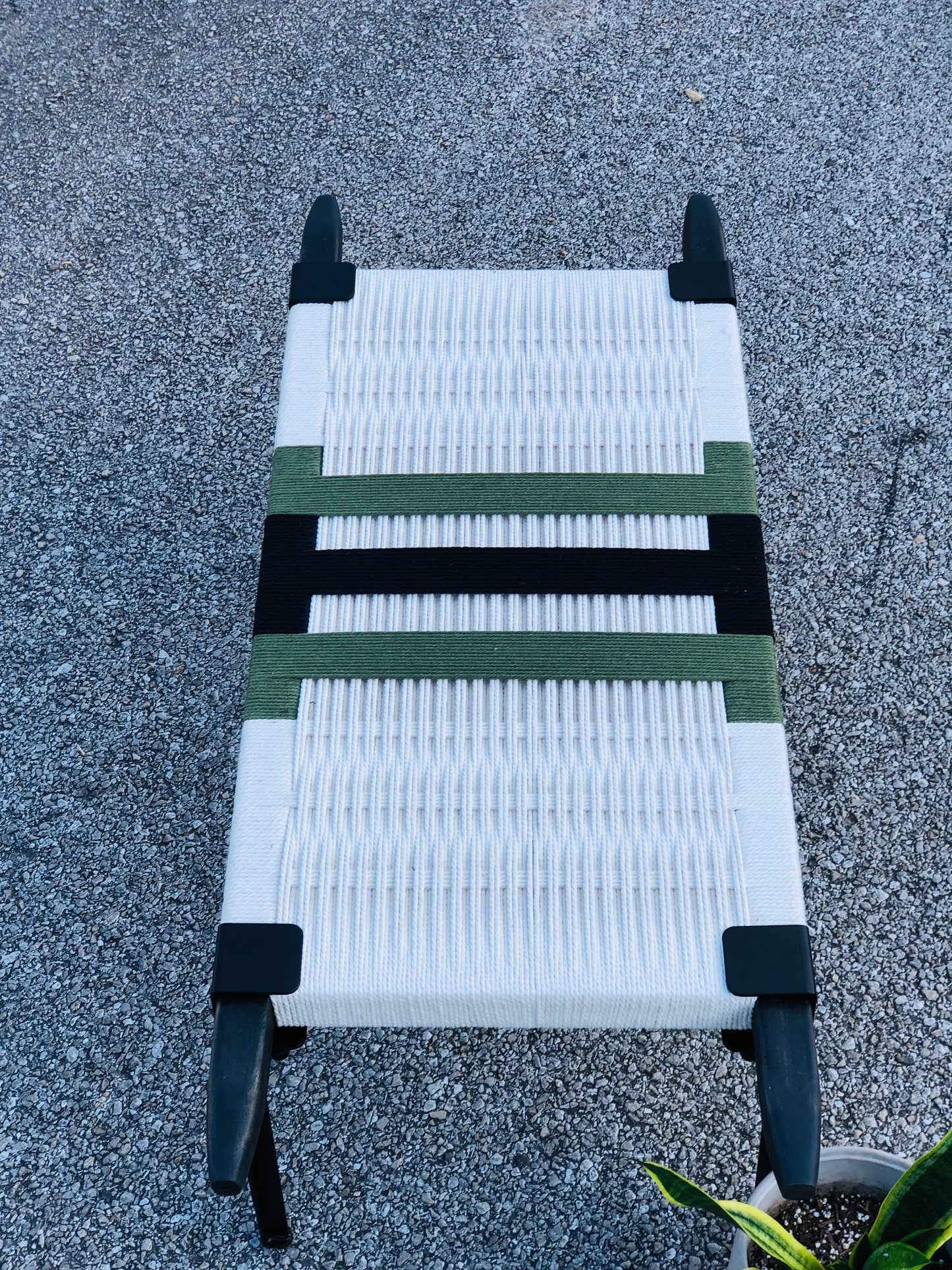 Mid Century Bench | Custom Size Woven Entryway Seating With Matte Black Legs