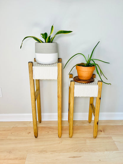 Mid-Century Modern Style Woven Indoor Plant Stands (tall set of 2)