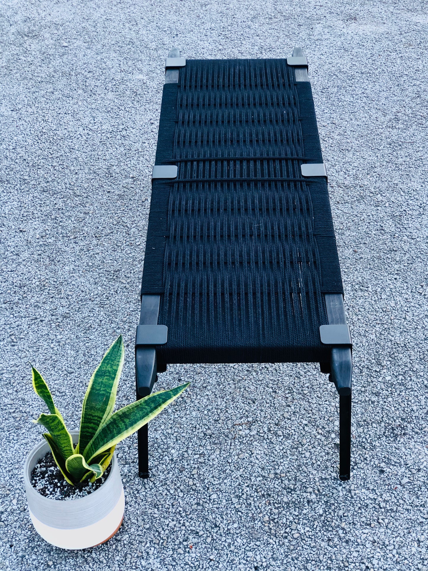 Mid Century Bench | Custom Size Woven Entryway Seating With Matte Black Legs