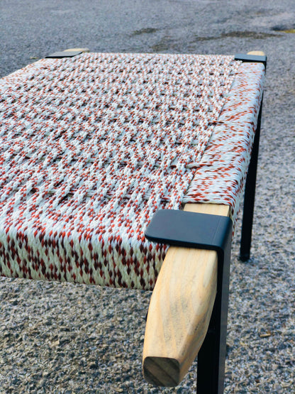 Mid Century Bench | Custom Size Woven Entryway Seating With Matte Black Legs