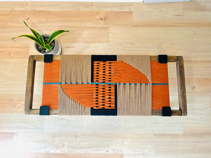 Mid Century Bench | Custom Size Woven Entryway Seating With Matte Black Legs