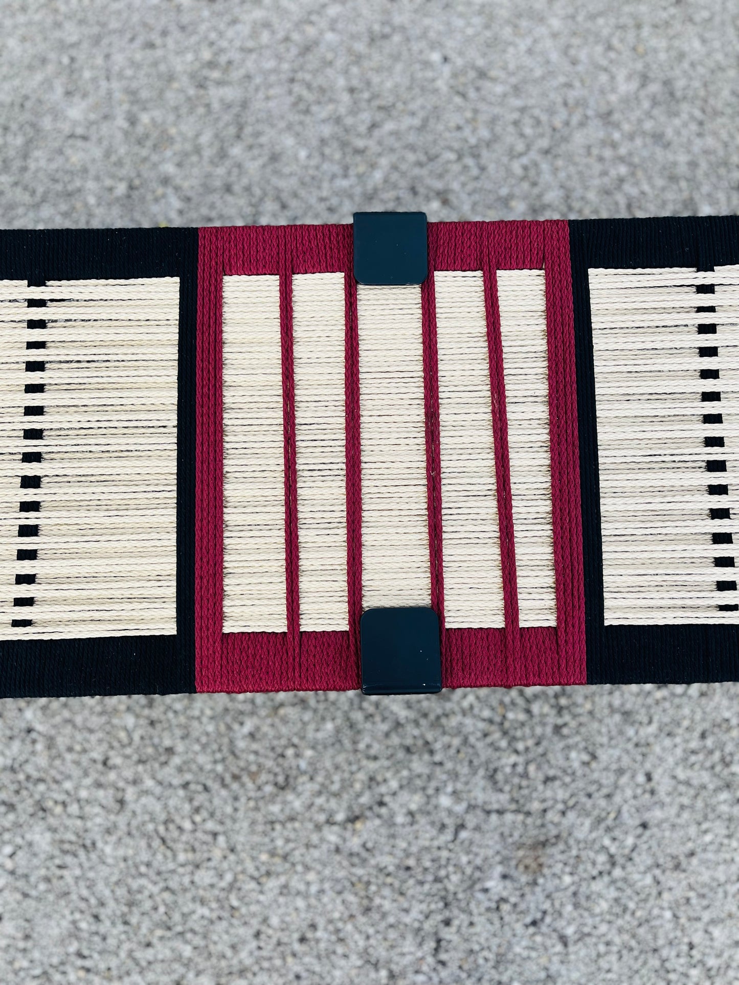 Mid Century Bench | Custom Size Woven Entryway Seating With Matte Black Legs