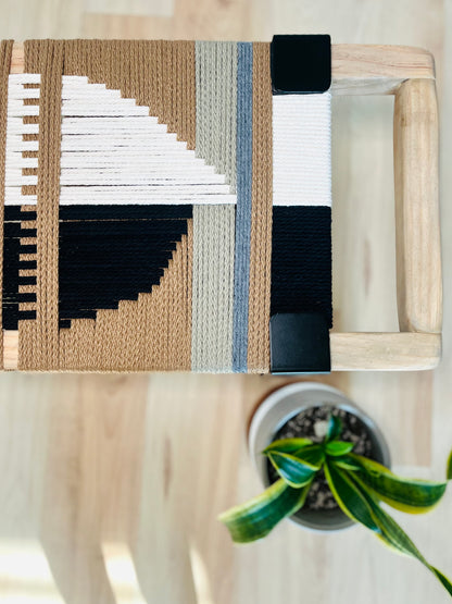 Mid Century Bench | Custom Size Woven Entryway Seating With Matte Black Legs
