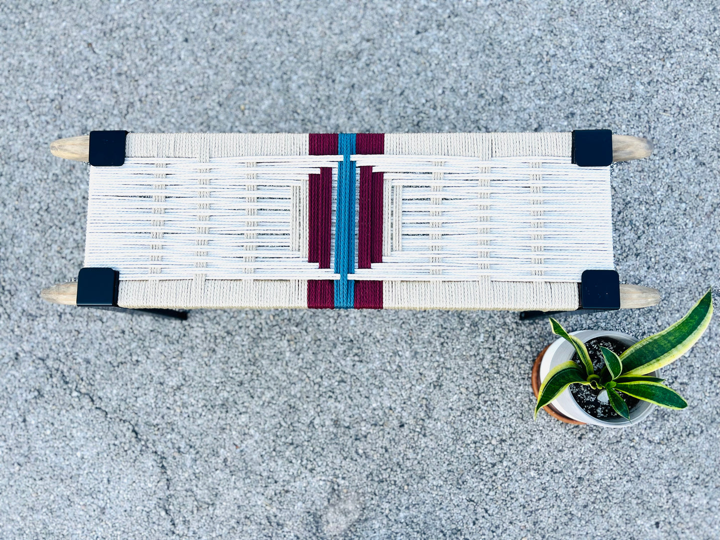 Mid Century Bench | Custom Size Woven Entryway Seating With Matte Black Legs