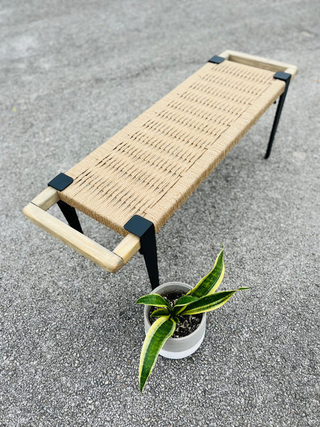 (Jute) Mid-Century Modern Style Handmade Entryway Bench