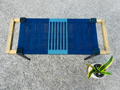 Mid Century Bench | Custom Size Woven Entryway Seating With Matte Black Legs