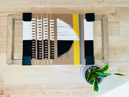 Mid Century Bench | Custom Size Woven Entryway Seating With Matte Black Legs