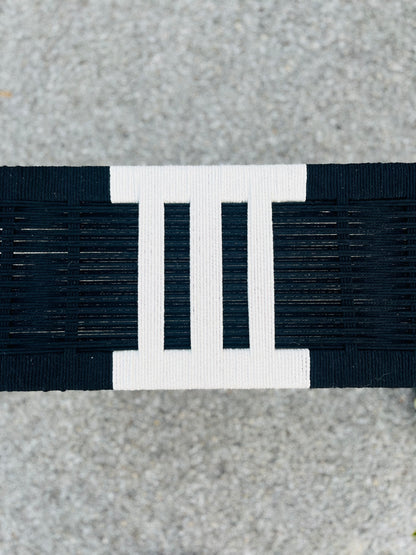 Mid Century Bench | Custom Size Woven Entryway Seating With Matte Black Legs