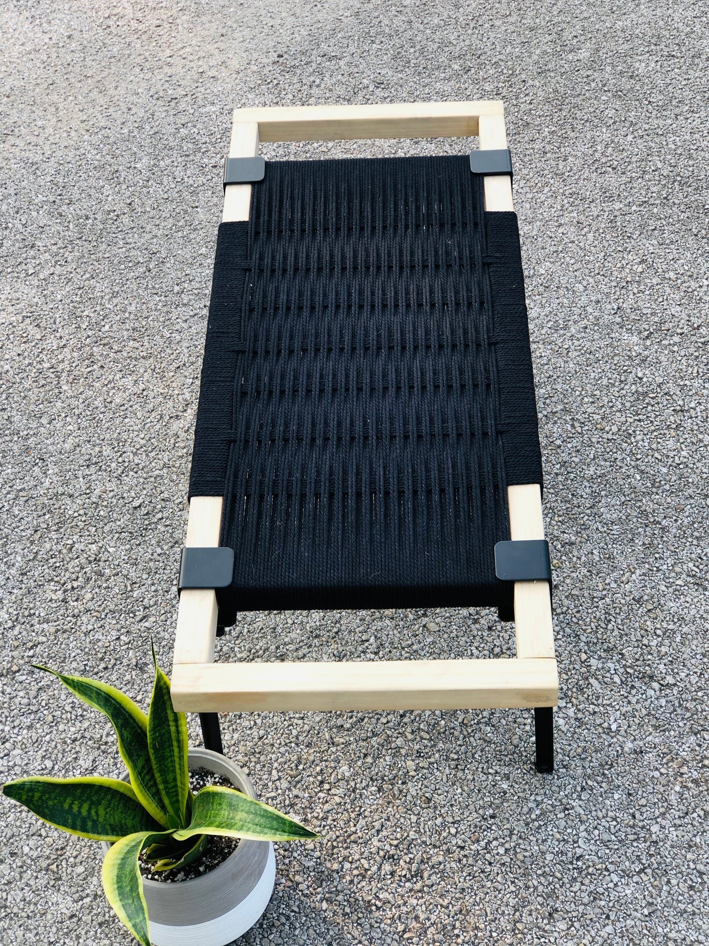Mid Century Bench | Custom Size Woven Entryway Seating With Matte Black Legs