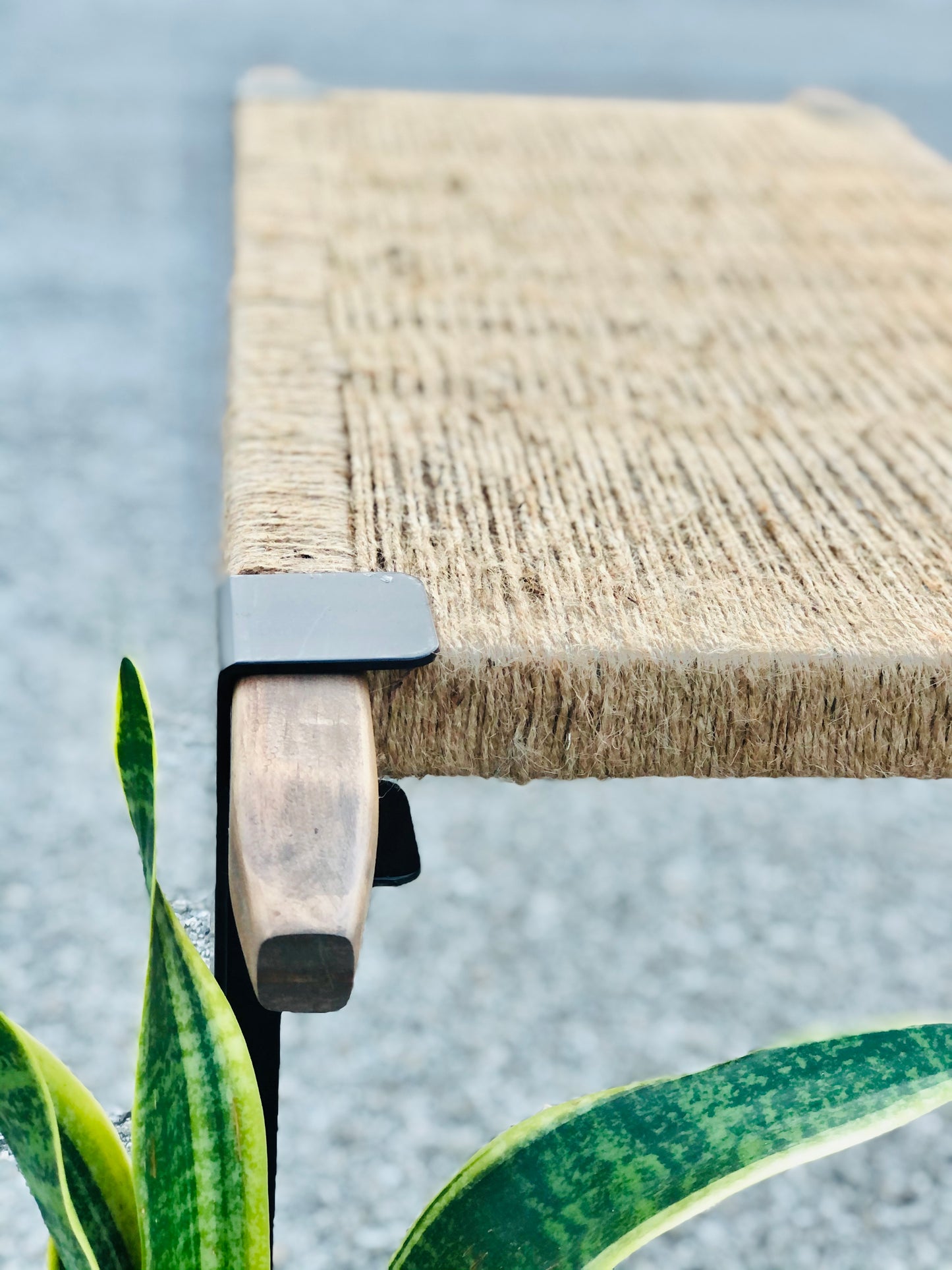 Mid Century Bench | Custom Size Woven Entryway Seating With Matte Black Legs