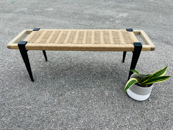 (Jute) Mid-Century Modern Style Handmade Entryway Bench