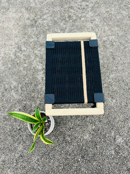 Mid Century Bench | Custom Size Woven Entryway Seating With Matte Black Legs