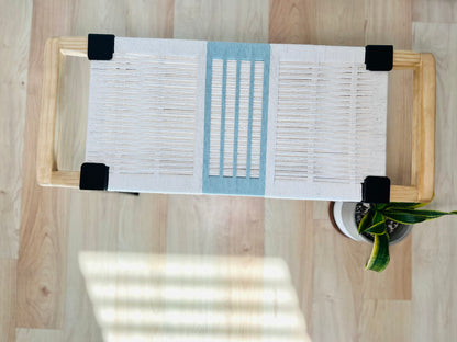 Mid Century Bench | Custom Size Woven Entryway Seating With Matte Black Legs