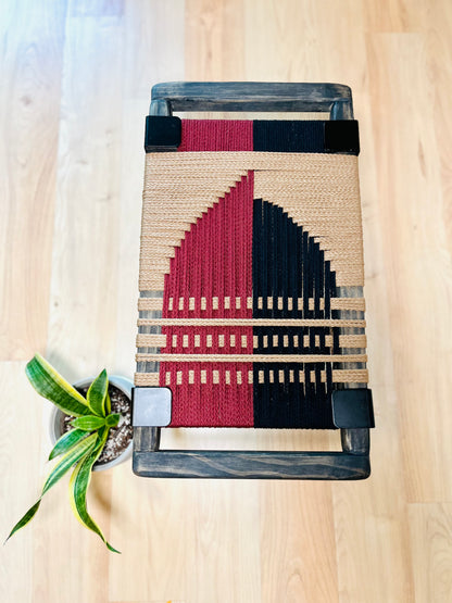 Mid Century Bench | Custom Size Woven Entryway Seating With Matte Black Legs