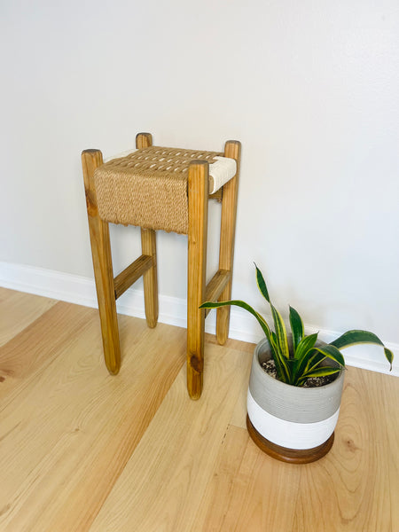 Mid-Century Modern Style Indoor Woven Plant Stand