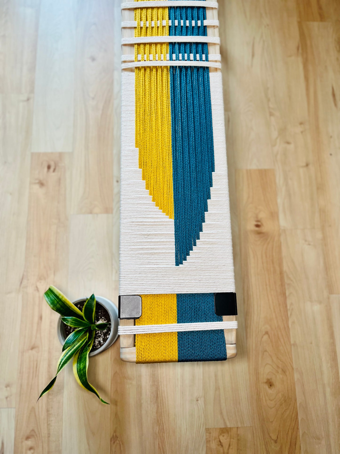 Mid Century Bench | Custom Size Woven Entryway Seating With Matte Black Legs