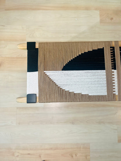Mid Century Bench | Custom Size Woven Entryway Seating With Matte Black Legs
