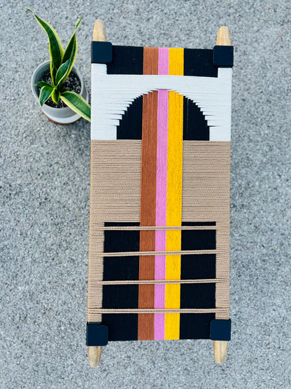 Mid Century Bench | Custom Size Woven Entryway Seating With Matte Black Legs