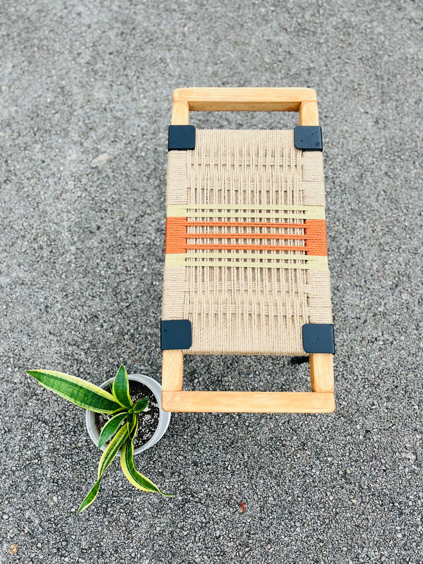 Mid Century Bench | Custom Size Woven Entryway Seating With Matte Black Legs