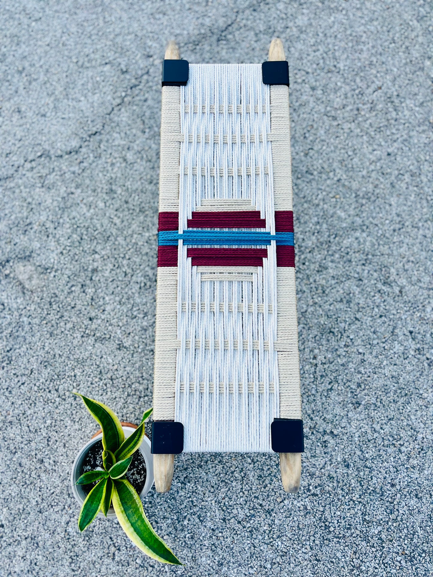 Mid Century Bench | Custom Size Woven Entryway Seating With Matte Black Legs