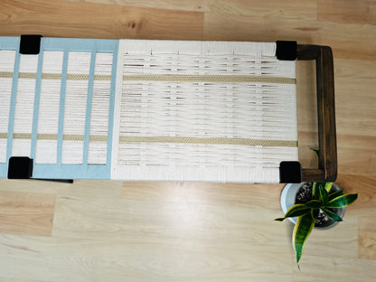 Mid Century Bench | Custom Size Woven Entryway Seating With Matte Black Legs