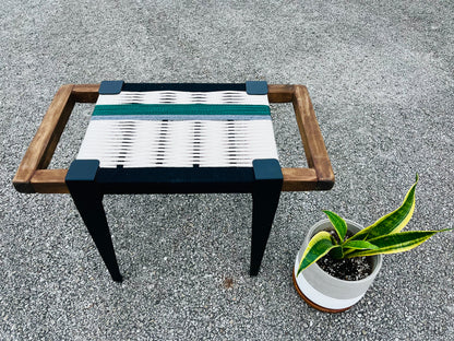 Mid Century Bench | Custom Size Woven Entryway Seating With Matte Black Legs