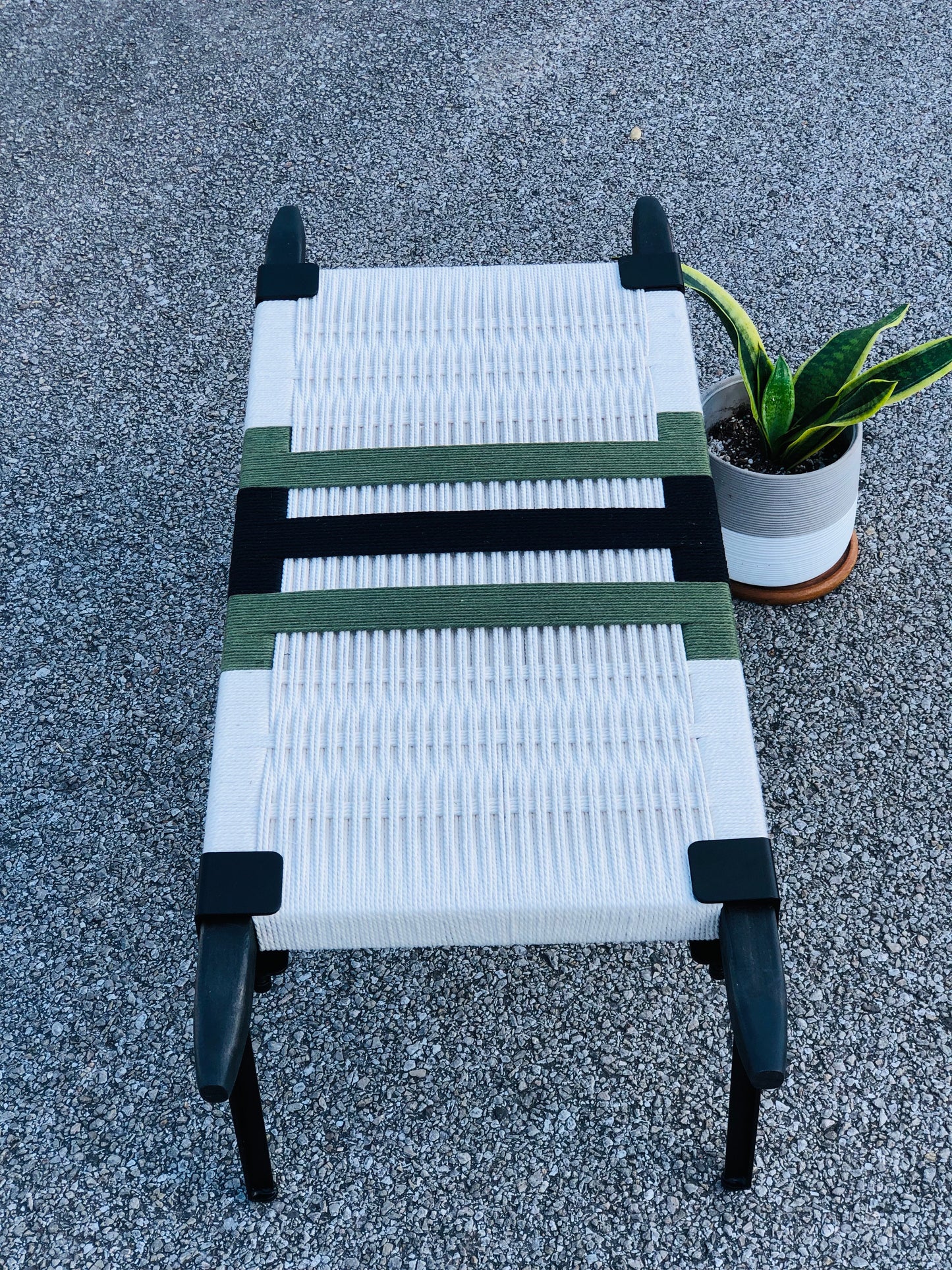 Mid Century Bench | Custom Size Woven Entryway Seating With Matte Black Legs